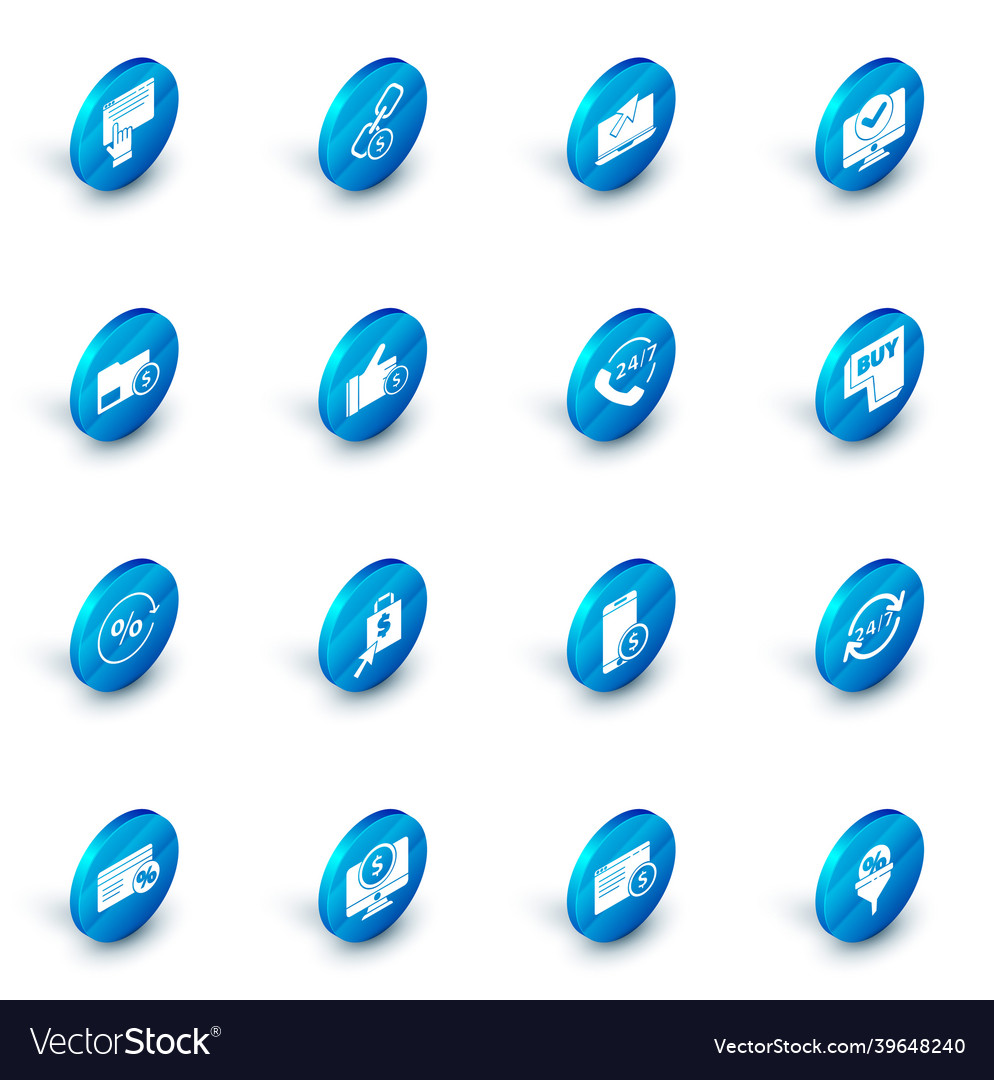 Set chain link and coin laptop cursor computer vector image Set chain link and coin laptop cursor computer
