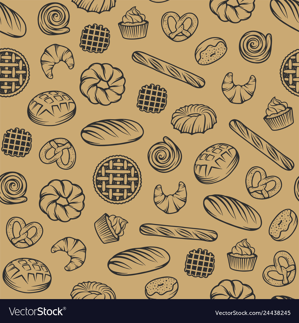 Bakery seamless pattern with engraved elements