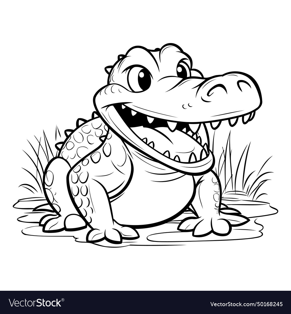 Crocodile - black and white cartoon