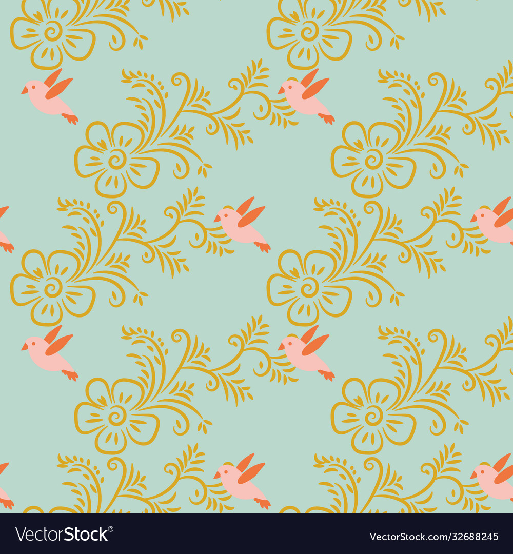 Flowers and birds seamless pattern