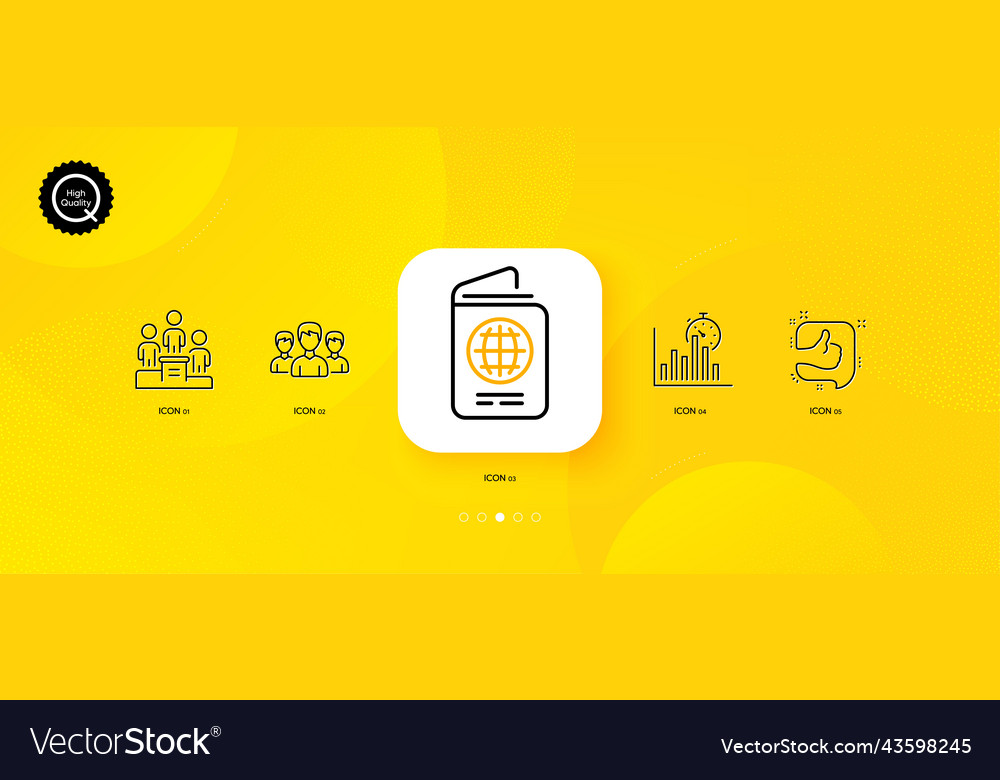 Group report timer and passport minimal line vector image Group report timer and passport minimal line