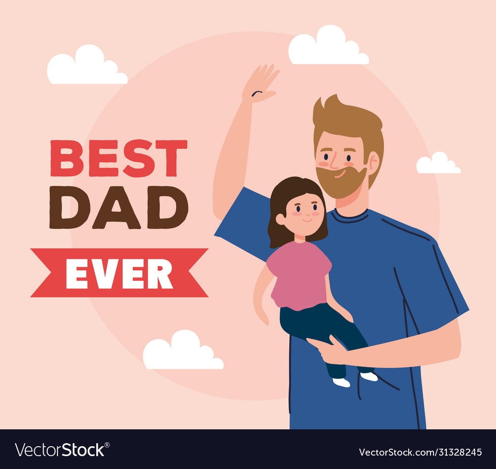 Happy fathers day greeting card and dad carrying