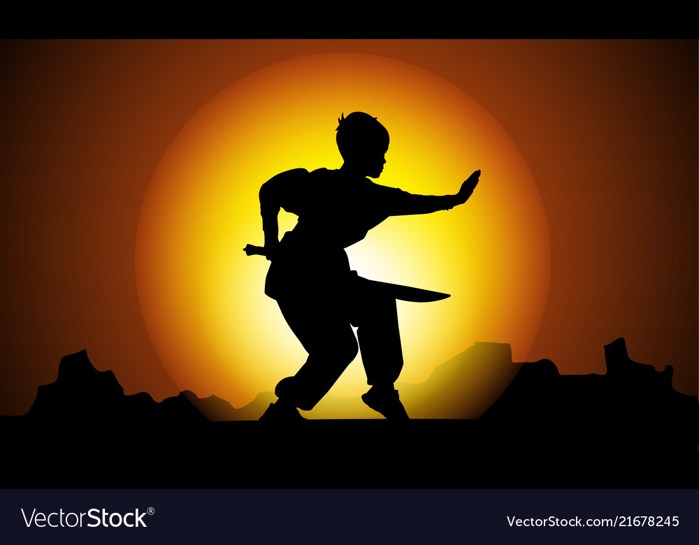 Kung fu in sunset Royalty Free Vector Image - VectorStock