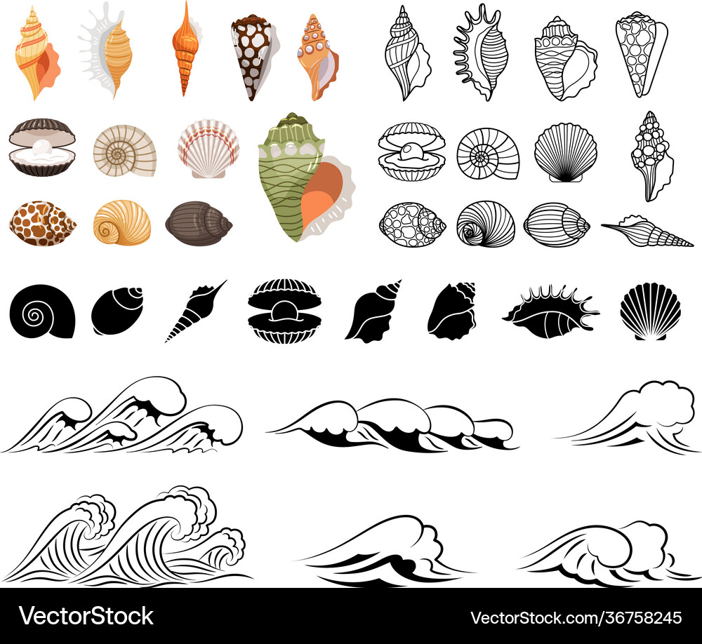 Marine Seashell Icon Set Royalty Free Vector Image