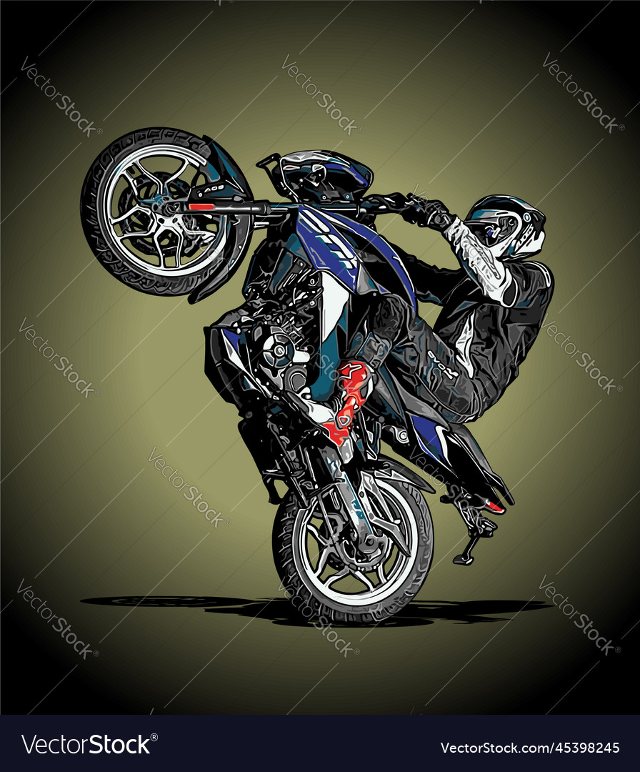 Motor wheelie template blue background Royalty Free Vector