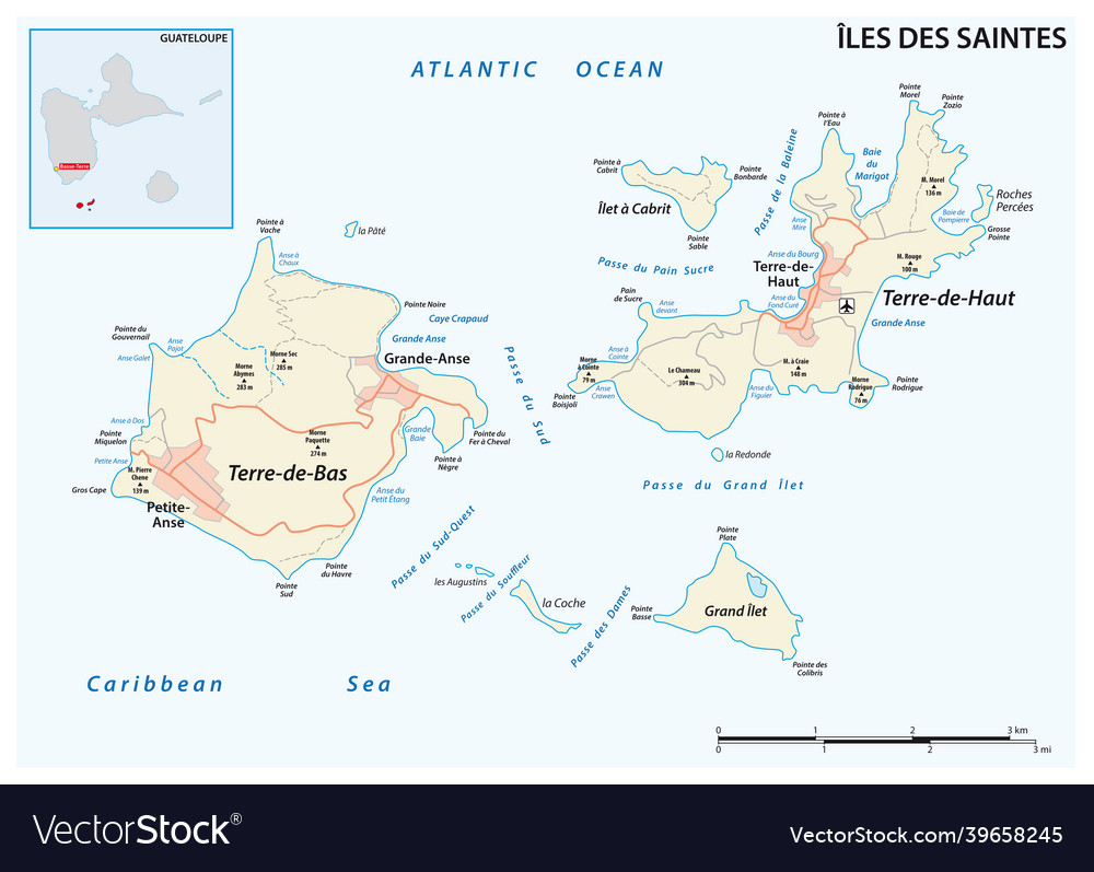 Road map of the islands les saintes guadeloupe Vector Image