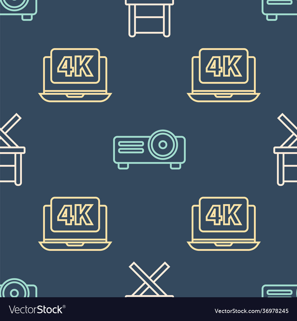 Set line director movie chair laptop with 4k Vector Image Set line director movie chair laptop with 4k