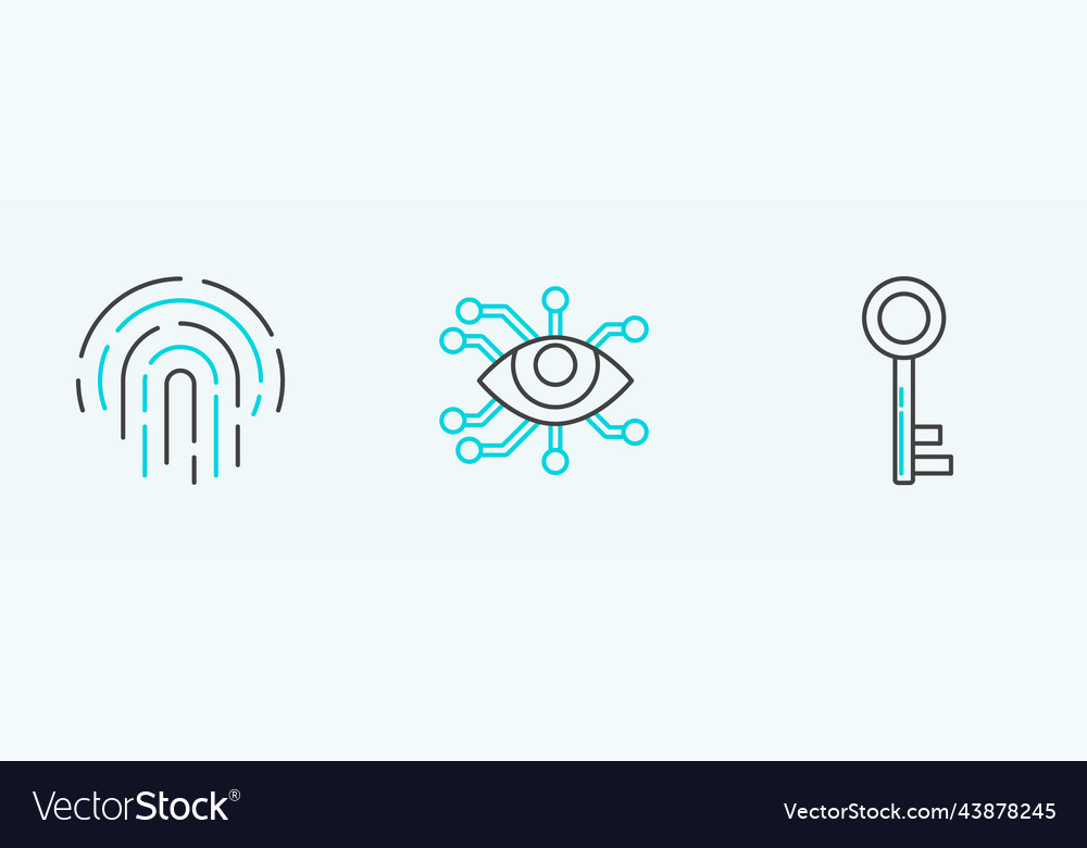 Set line key fingerprint and eye scan icon vector image Set line key fingerprint and eye scan icon