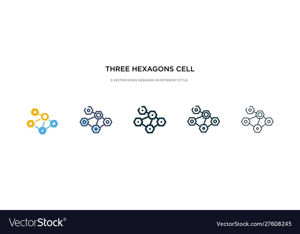 Three hexagons cell icon in different style two
