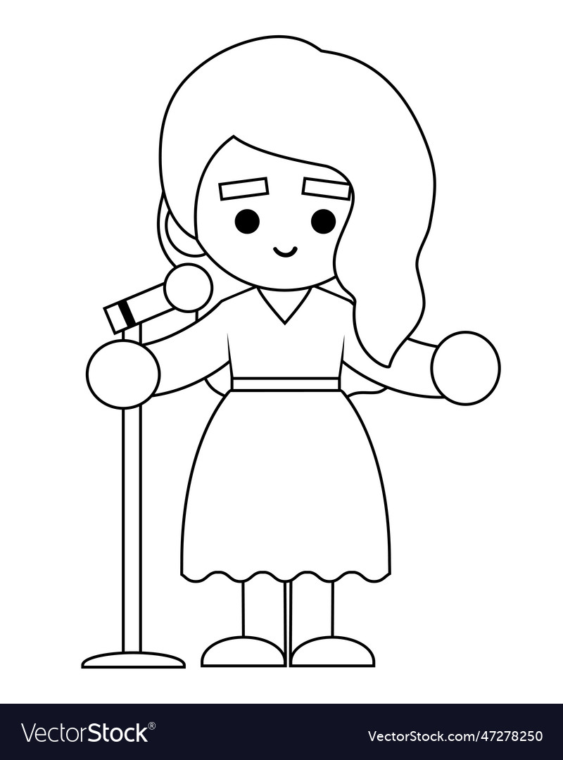 Coloring book singer girl and microphone Vector Image