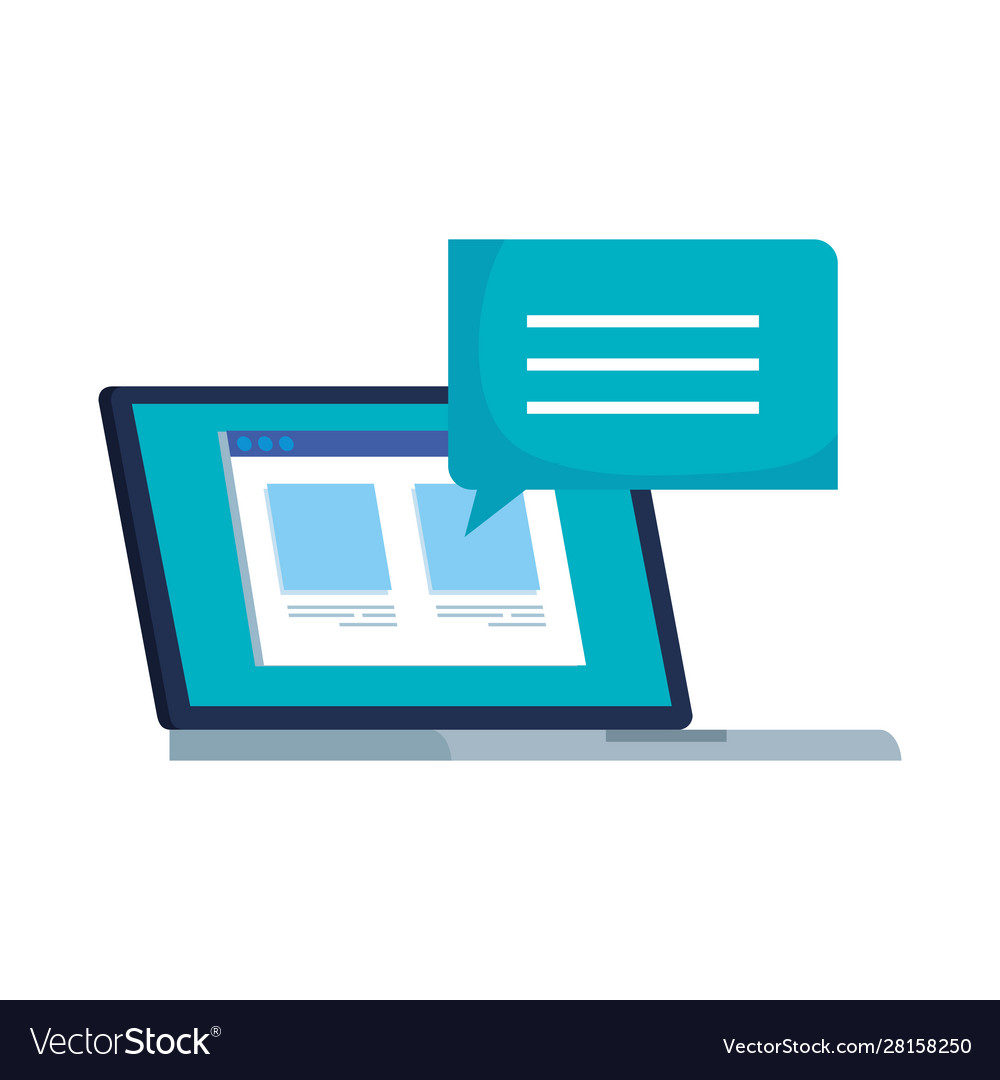 Laptop computer with web page and speech bubble