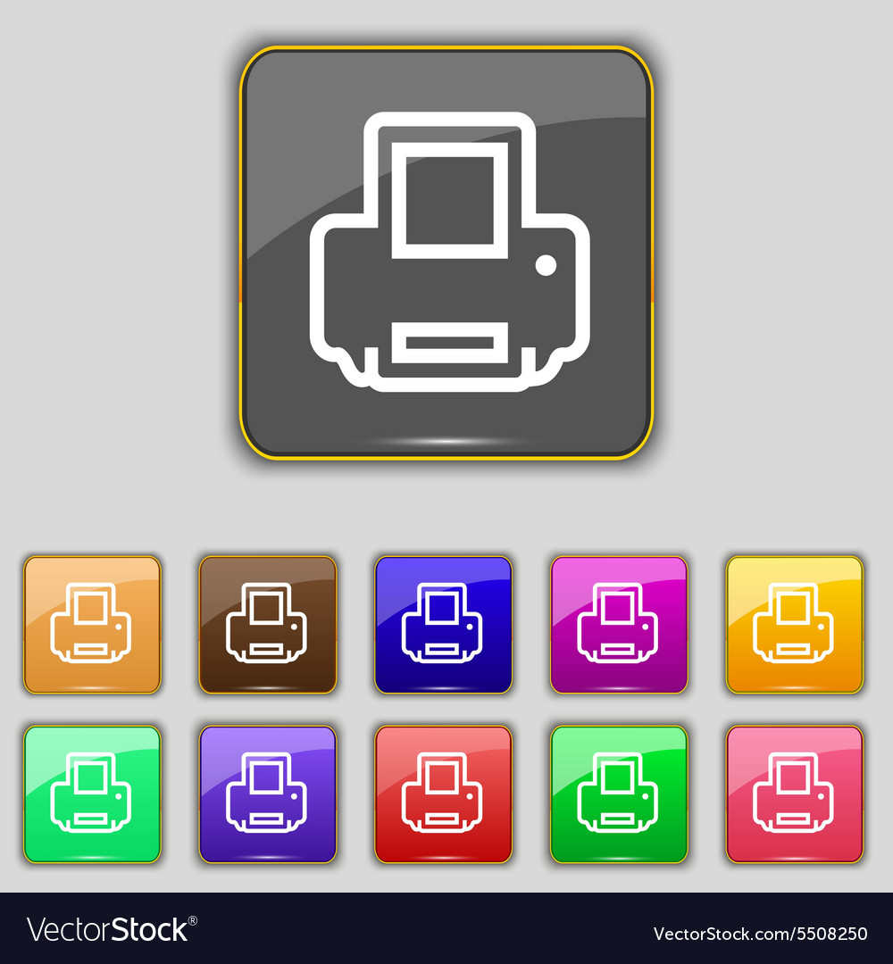 Printing icon sign set with eleven colored buttons