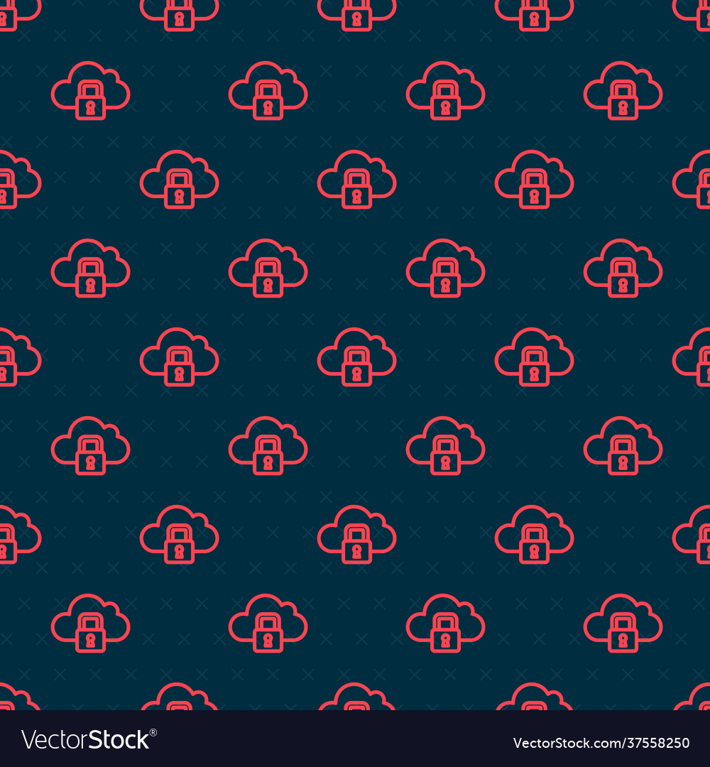 Red line cloud computing lock icon isolated vector image Red line cloud computing lock icon isolated