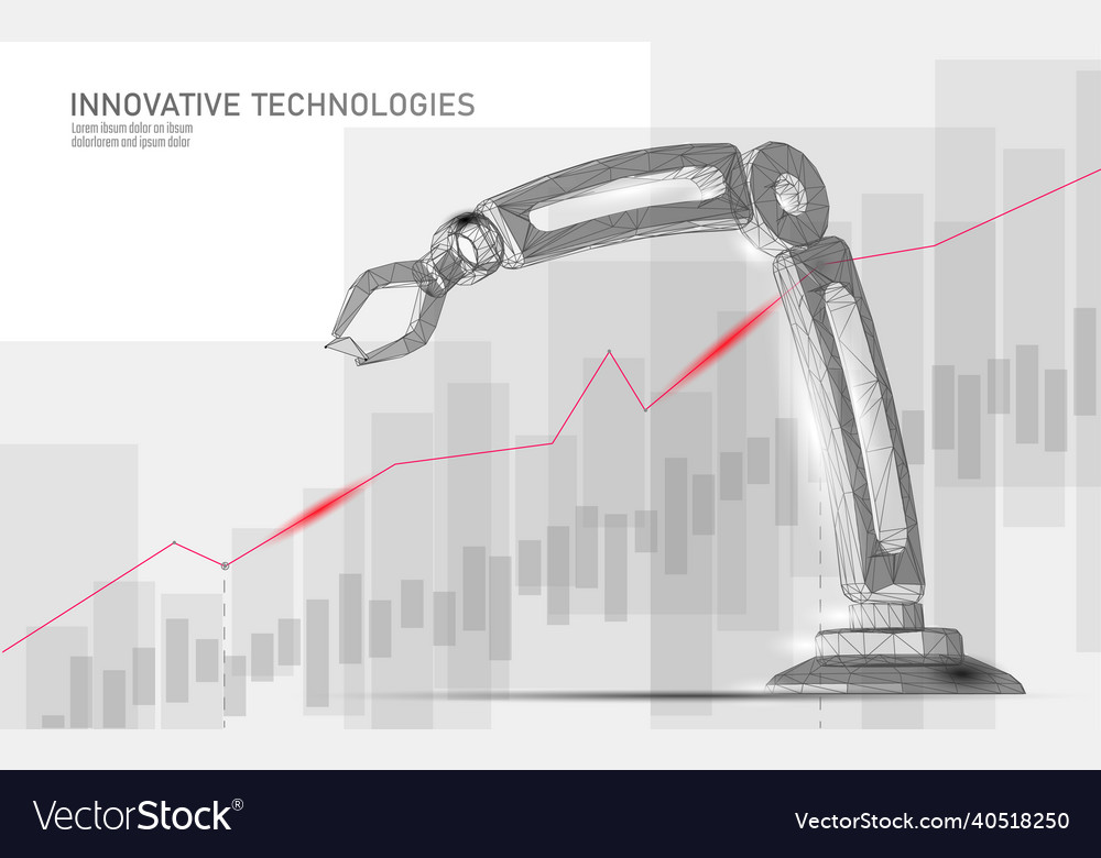 Robot arm low poly manipulator part construct vector image Robot arm low poly manipulator part construct