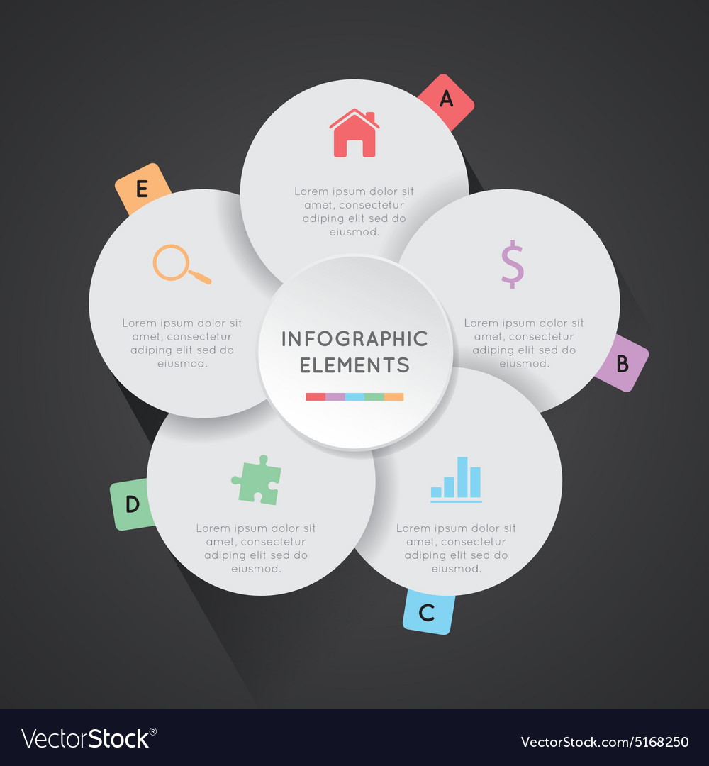 Round infographic color petals with 5 elements Vector Image