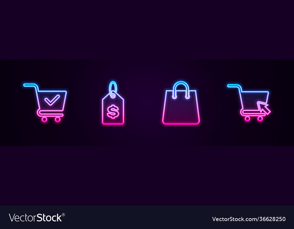 Set line shopping cart with check mark price tag