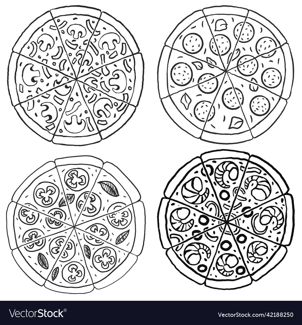 Set of different pizza slices hand drawn simple