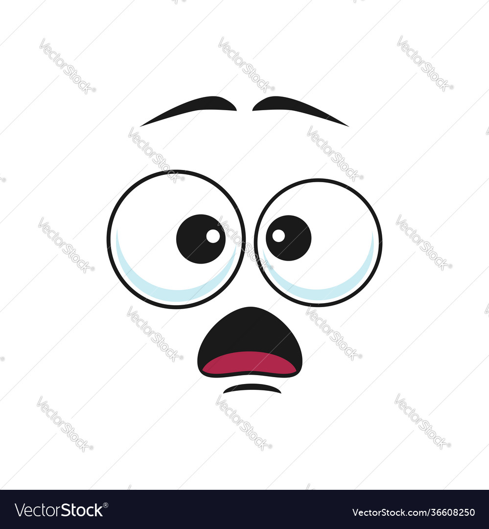 Cartoon face vector icon, frightened funny emoji, scared facial