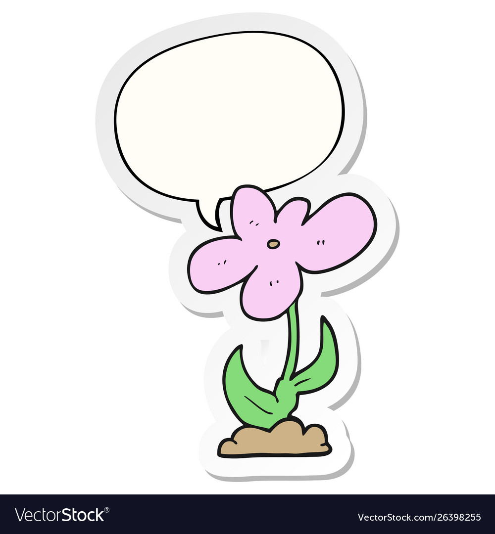 Cartoon flower and speech bubble sticker Vector Image