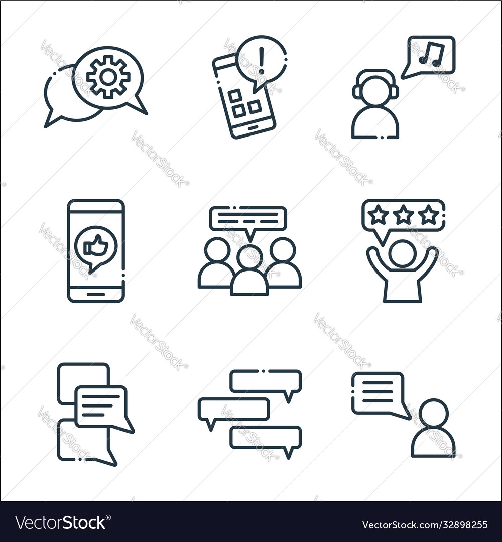 Chatting and communication line icons linear set vector image Chatting and communication line icons linear set