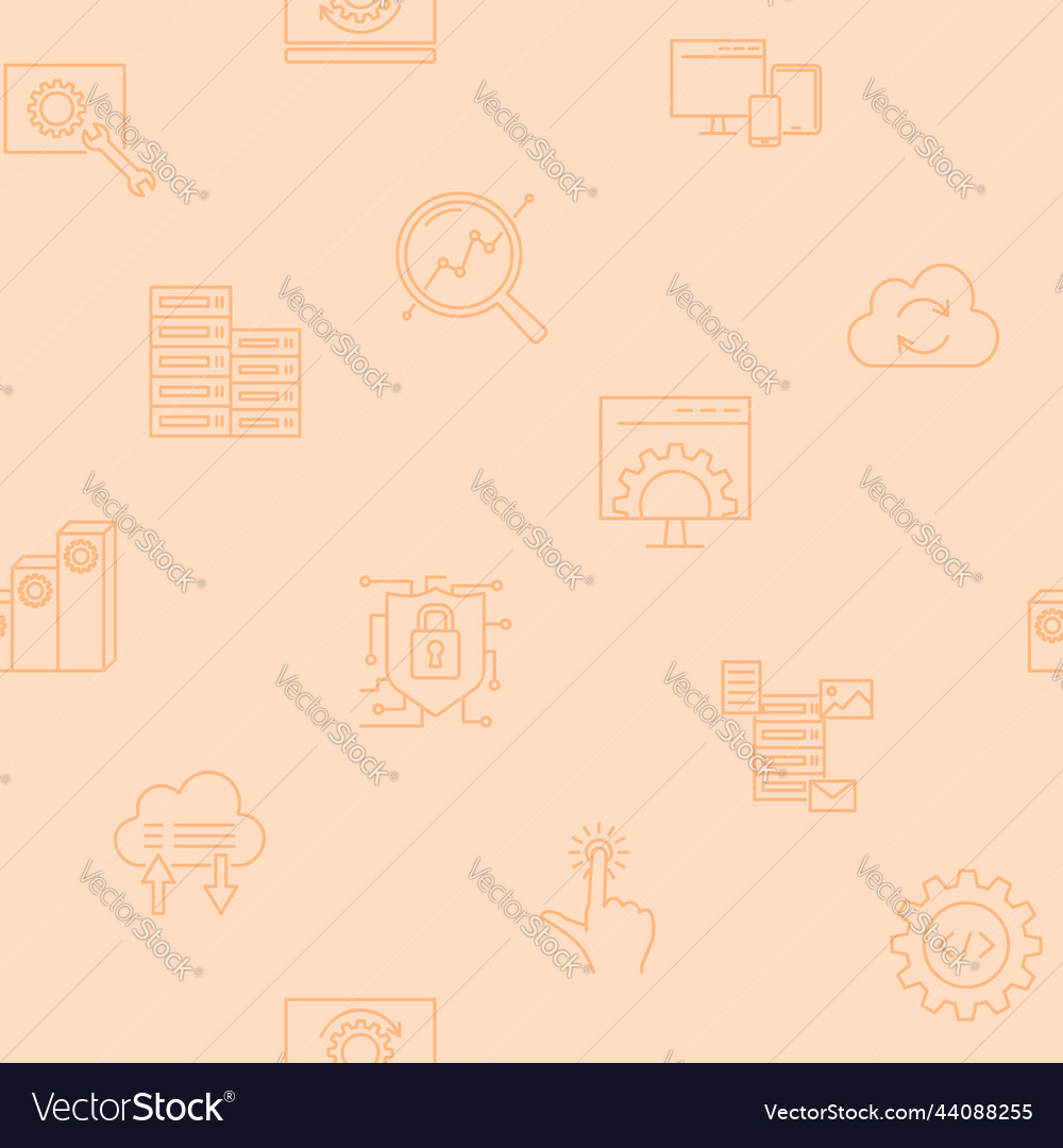Computer data seamless pattern in line style vector image Computer data seamless pattern in line style