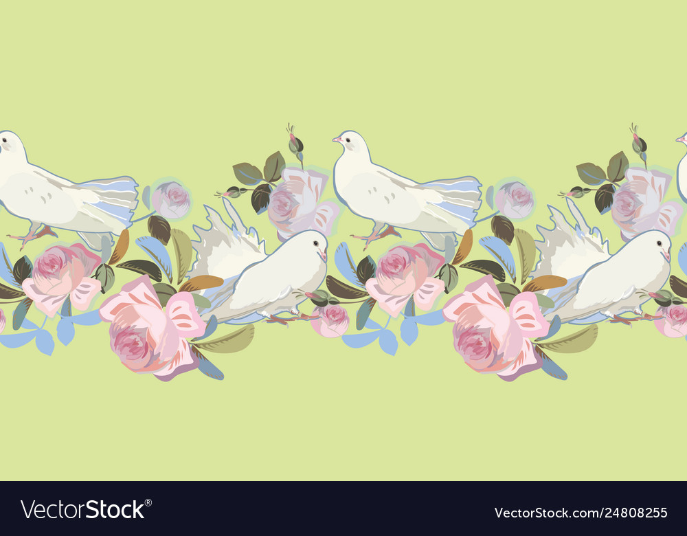 Green Border With Rose And Dove Royalty Free Vector Image