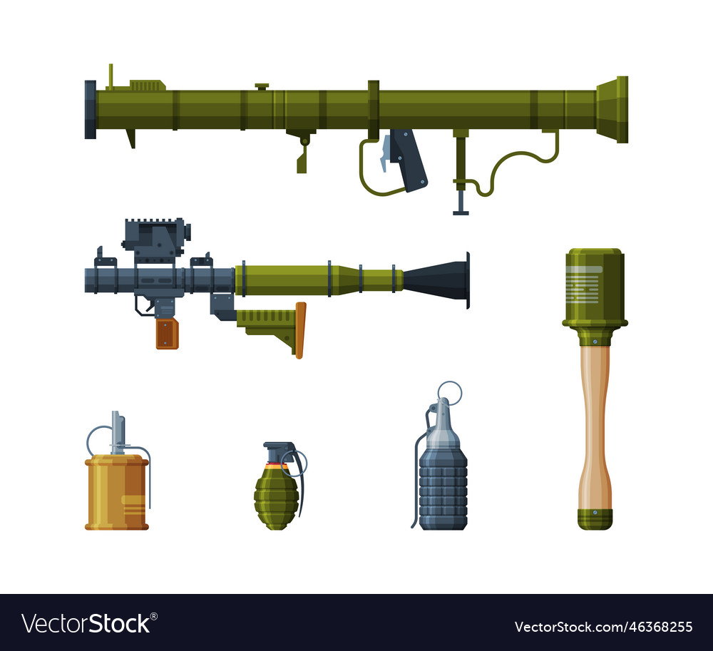 Grenade projector and shell as explosive weapon Vector Image Grenade projector and shell as explosive weapon