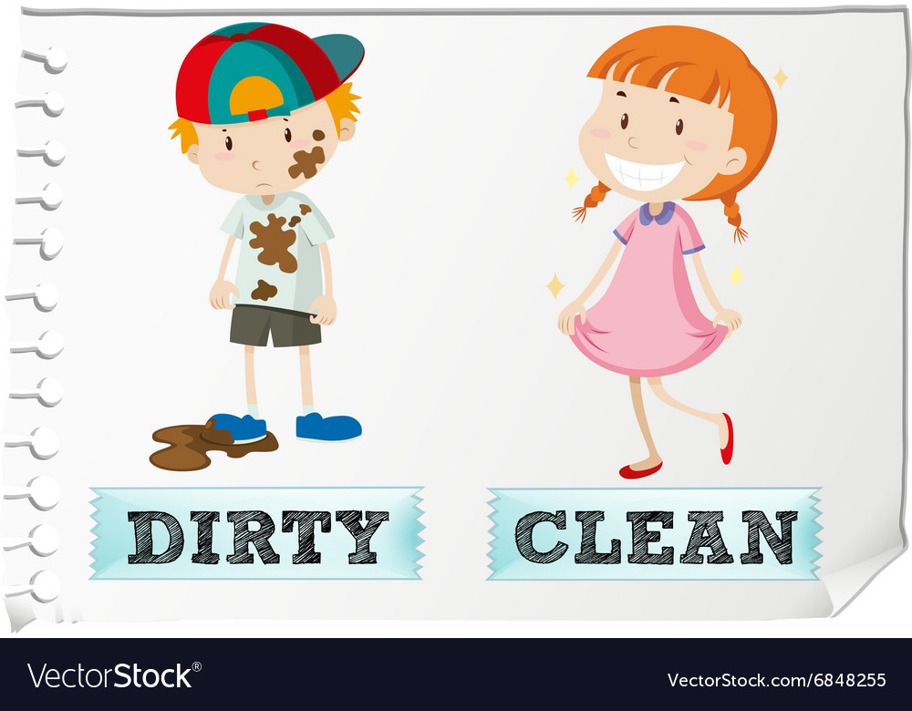 Opposite Adjectives Dirty And Clean Royalty Free Vector