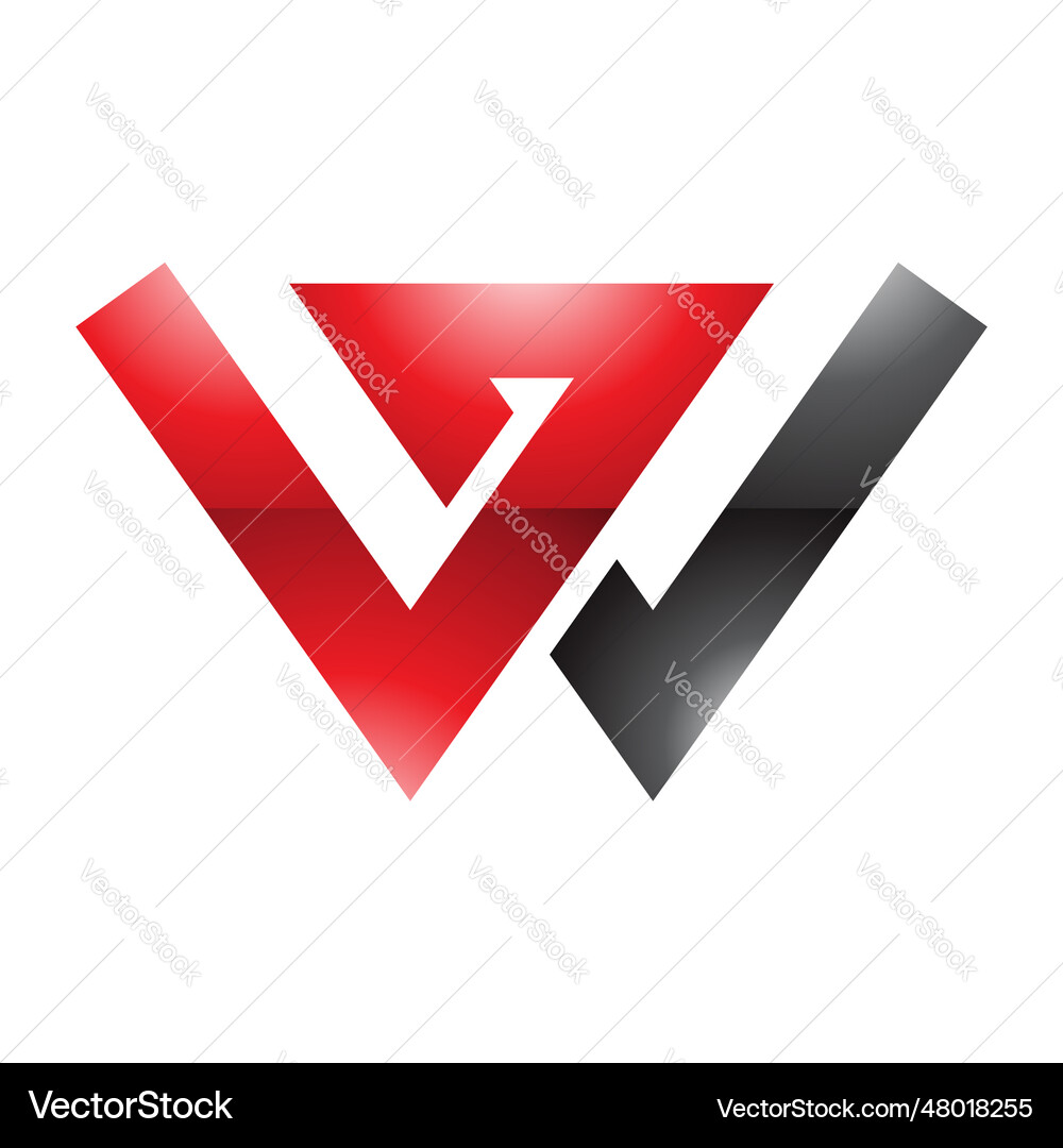 Red and black glossy letter w icon Royalty Free Vector Image