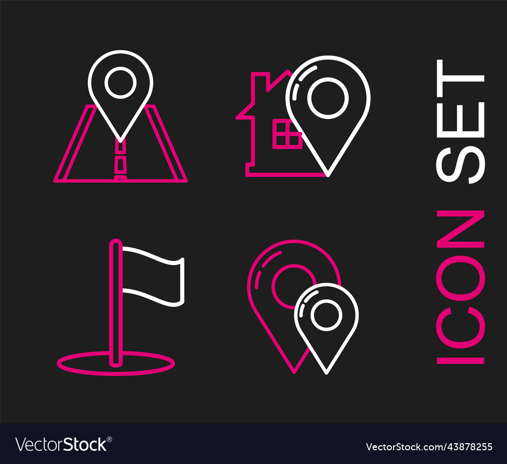 Set line map pin flag pointer with house Vector Image Set line map pin flag pointer with house