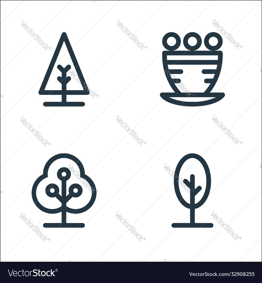 Tree and plant line icons linear set quality