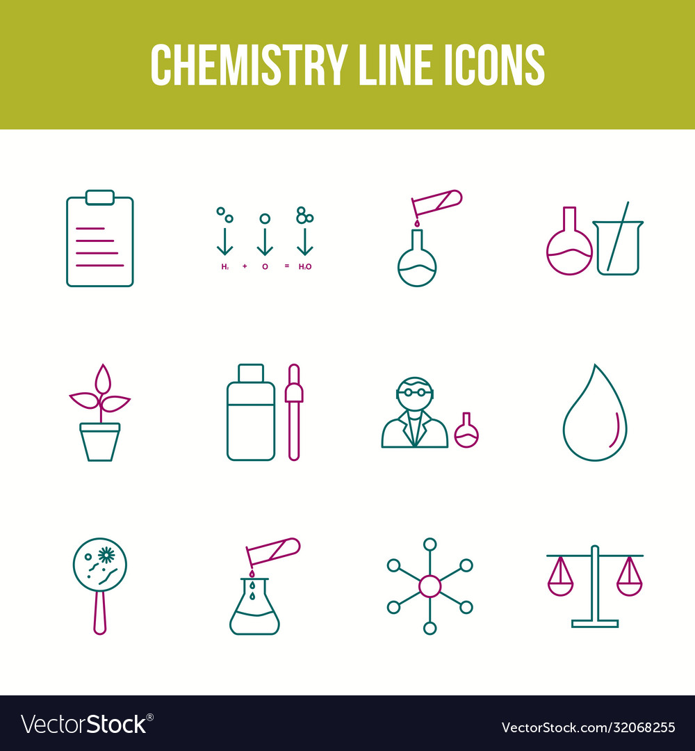 Unique chemistry line icon set