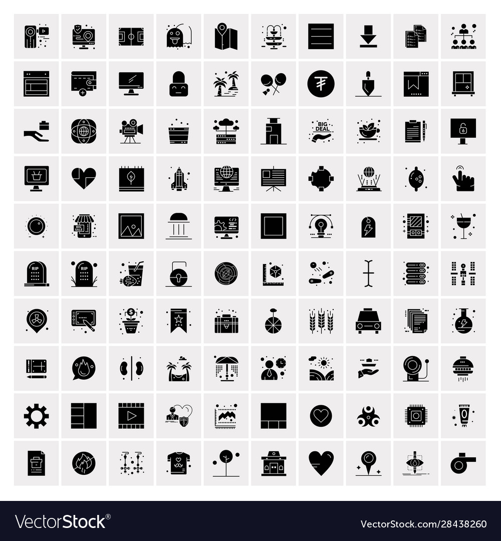 100 solid business icons for web and print Vector Image 100 solid business icons for web and print
