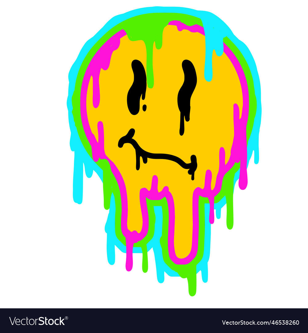 Acid smile face melted rave Royalty Free Vector Image