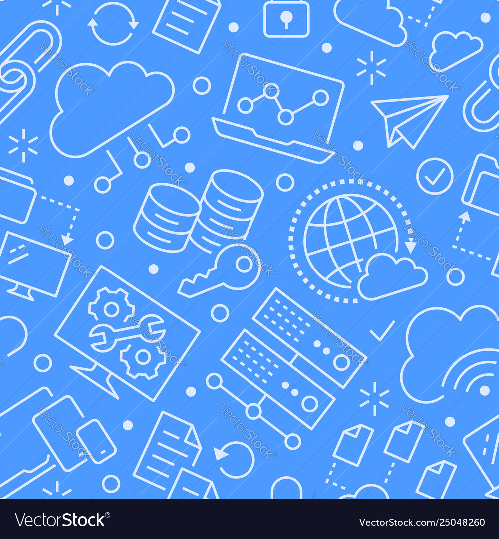 Cloud data storage seamless pattern with line