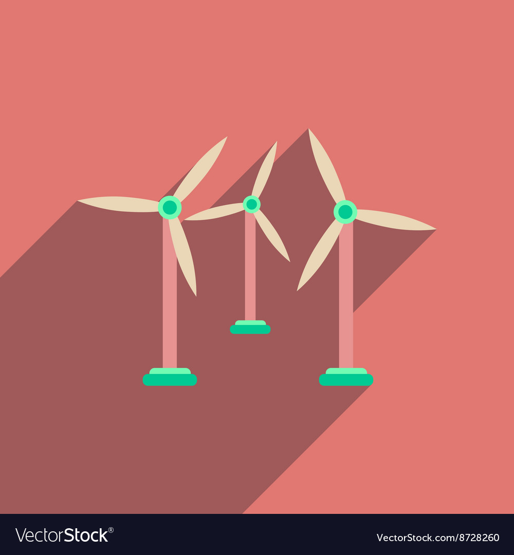 Flat web icon with long shadow wind turbines