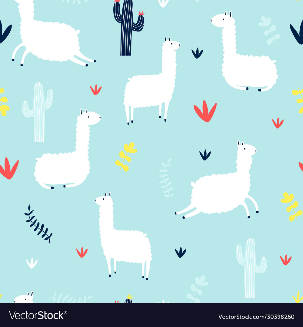 Hand drawing llama seamless pattern Royalty Free Vector