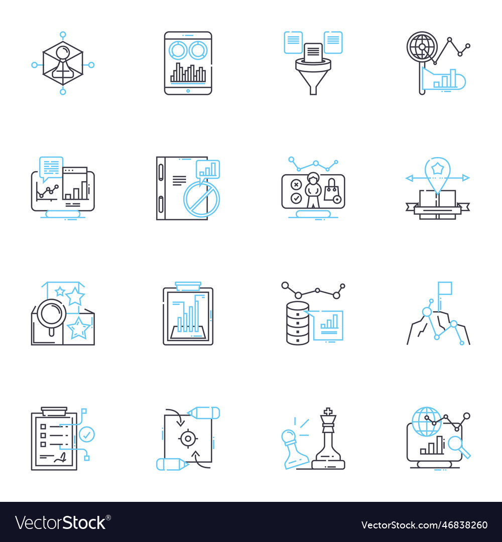 Marketing stream linear icons set branding vector image Marketing stream linear icons set branding