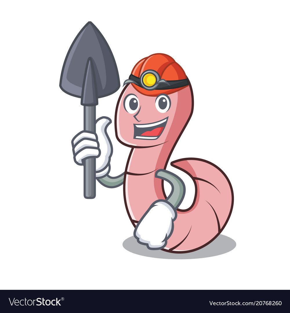 Miner worm mascot cartoon style