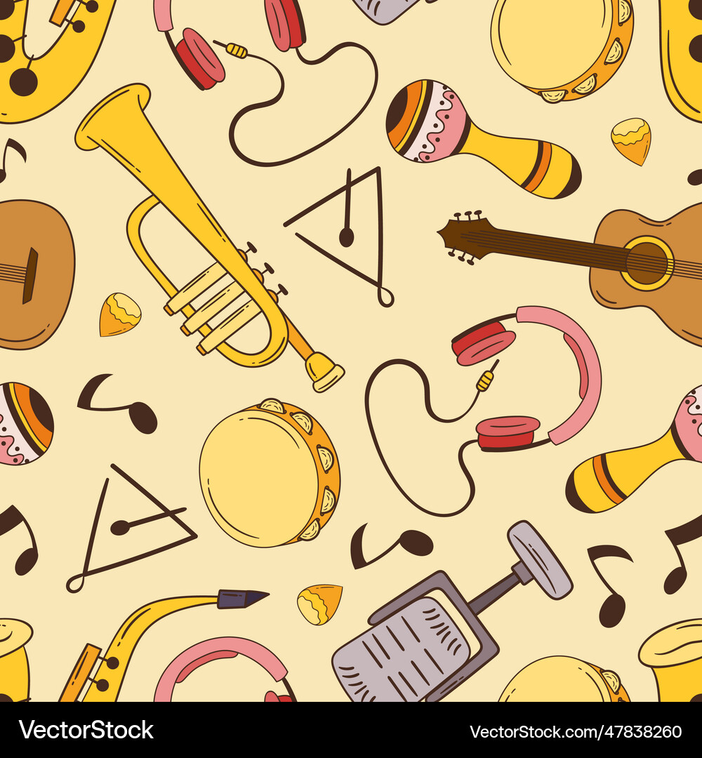 Seamless pattern with doodle musical instruments Vector Image