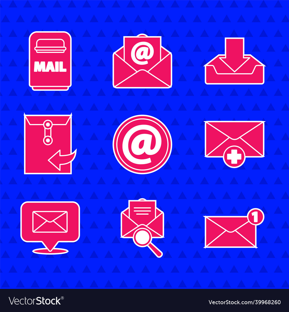 Set mail and e-mail envelope with magnifying vector image Set mail and e-mail envelope with magnifying