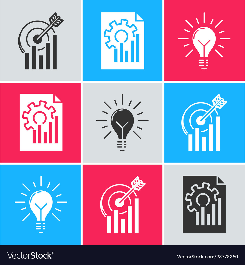 Set target with graph chart document vector image Set target with graph chart document