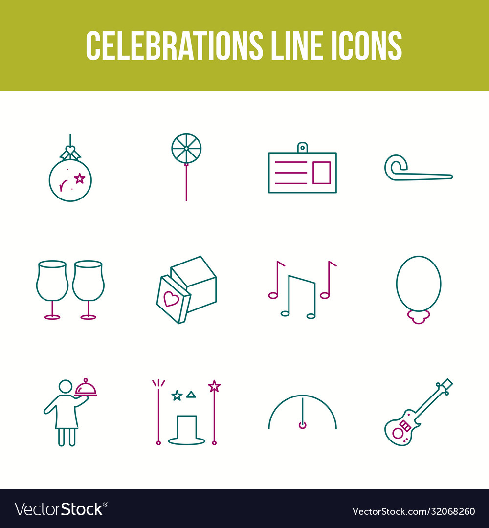 Unique celebration line icon set