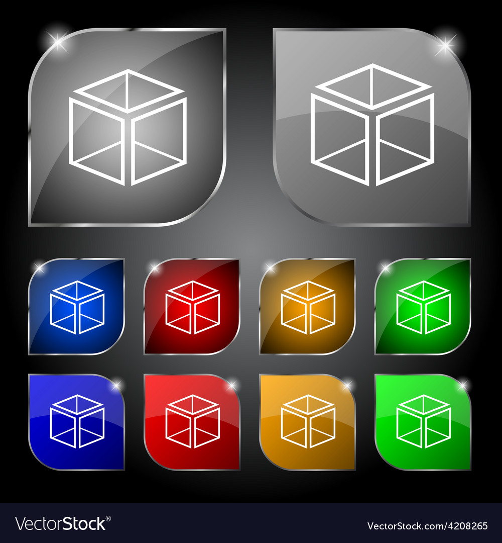 3d cube icon sign set ten colorful buttons