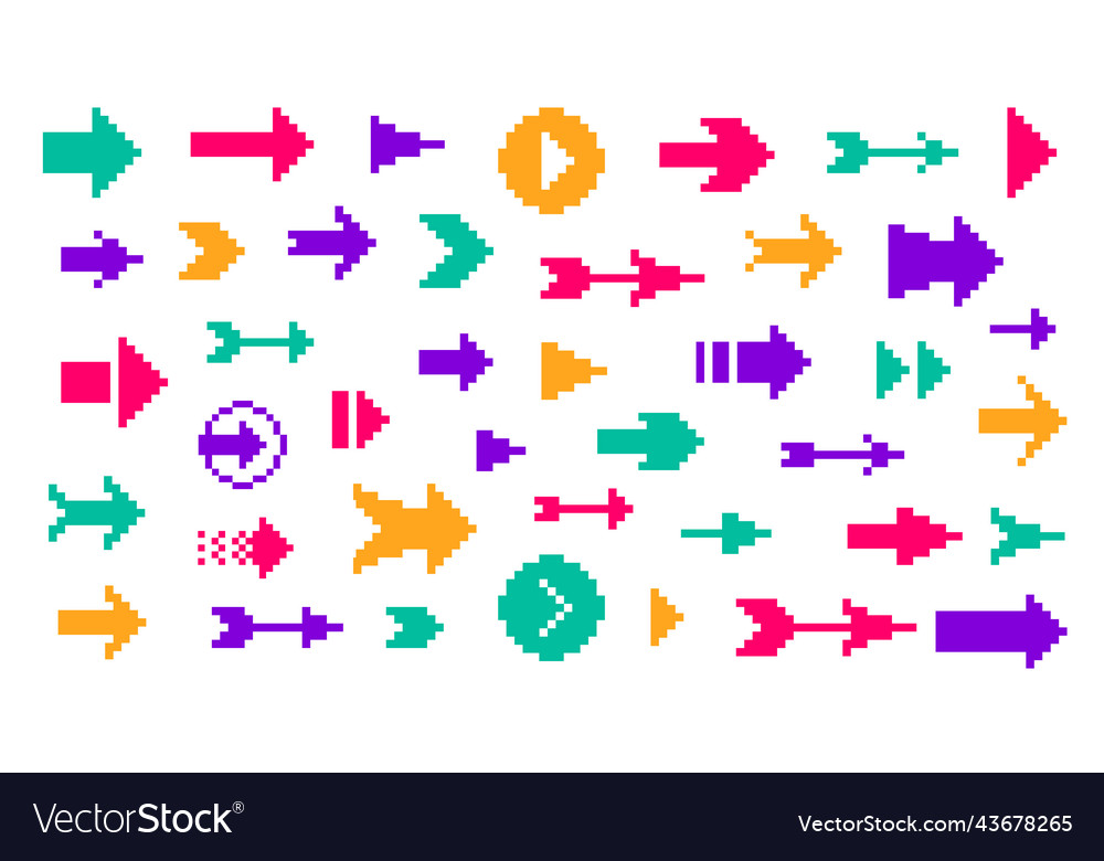 8 bit pixel arrows big set of icons collection