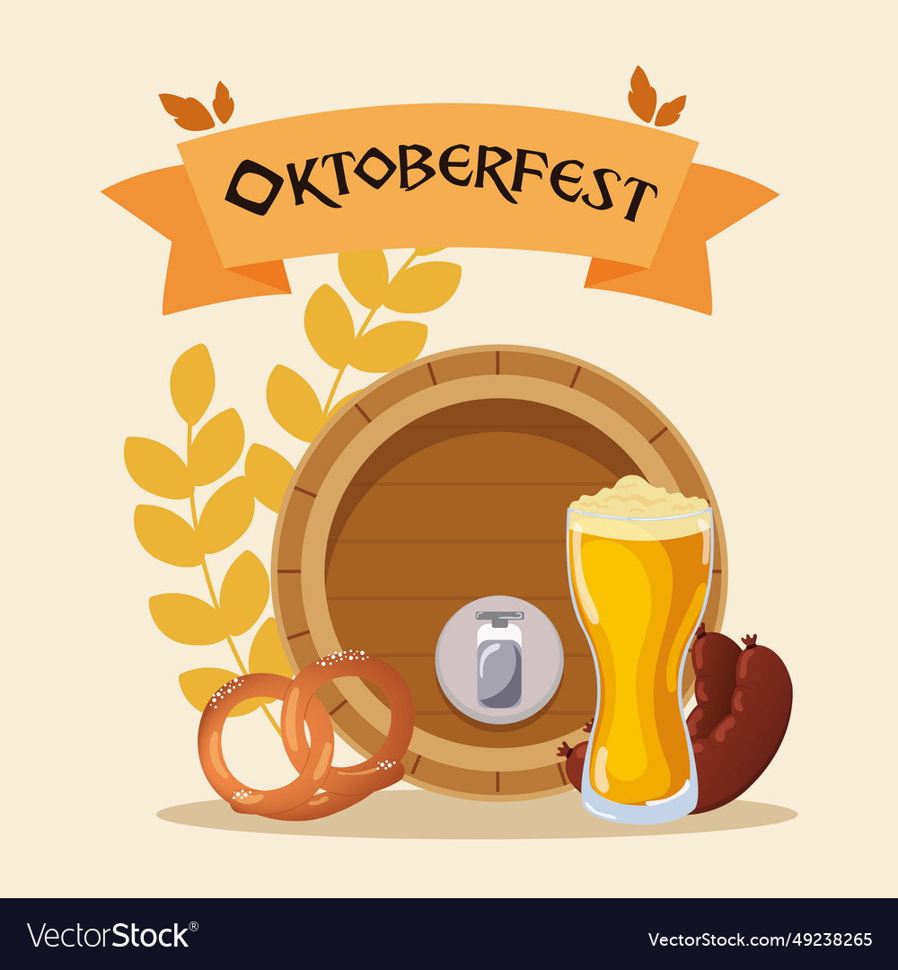 Beer barrel pretzek and sausage oktoberfest poster