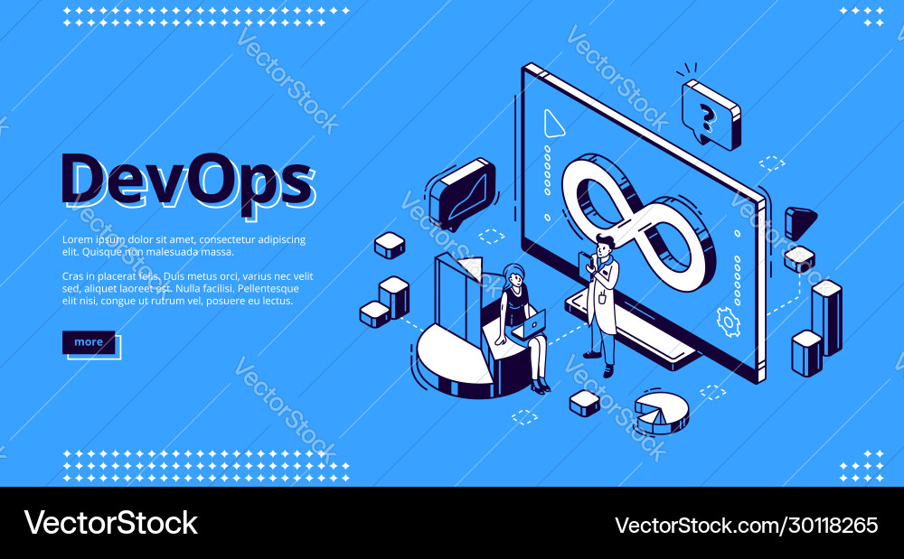 Devops isometric banner development and operation Vector Image