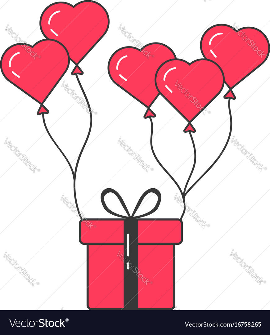 Gift box flying on balloons