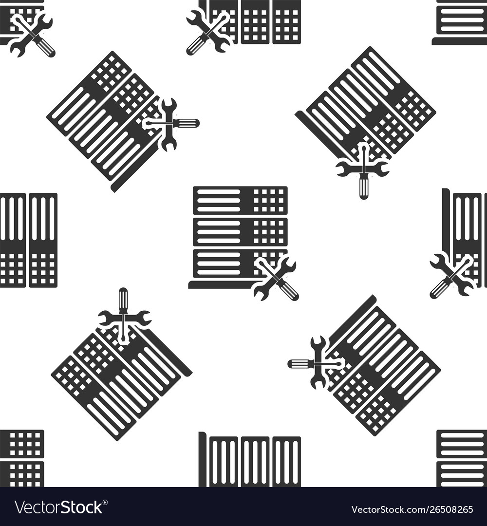 Grey database server with screwdriver and wrench Vector Image Grey database server with screwdriver and wrench