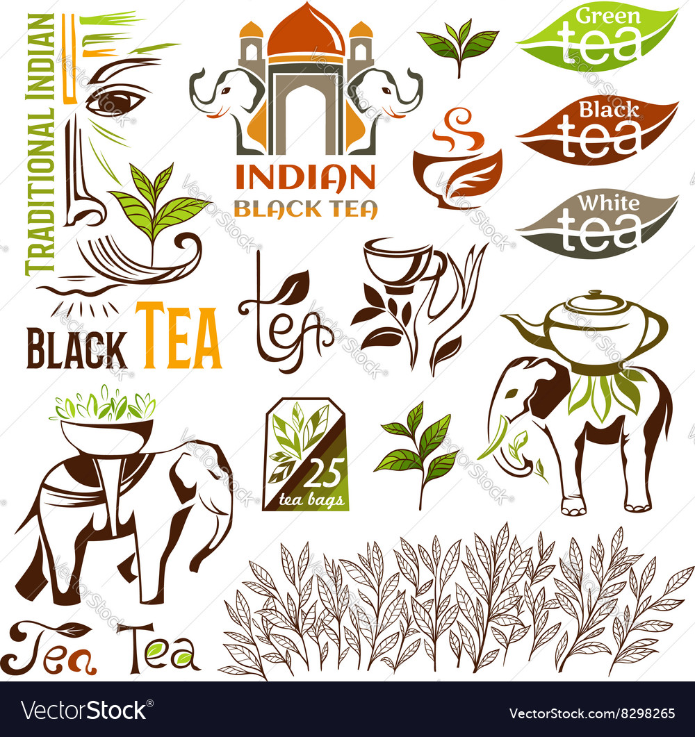 Indian green and black tea logo collection Vector Image